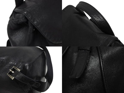 Prada Backpack Triangle Plate Logo Black Silver Leather 4 — view 5