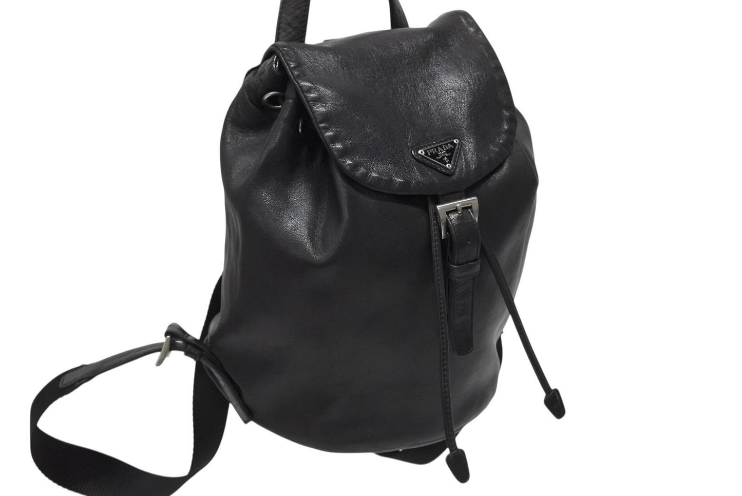 Prada Backpack Triangle Plate Logo Black Silver Leather 4 — view 4