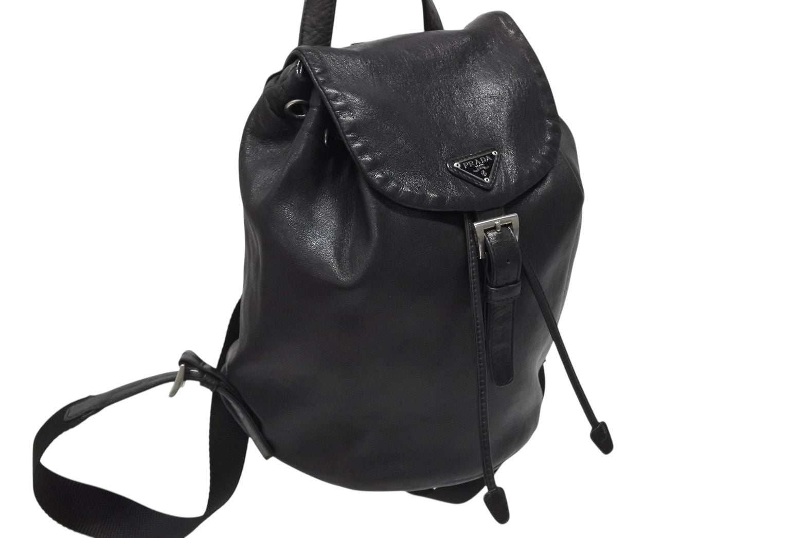 Prada Backpack Triangle Plate Logo Black Silver Leather 4 — view 4