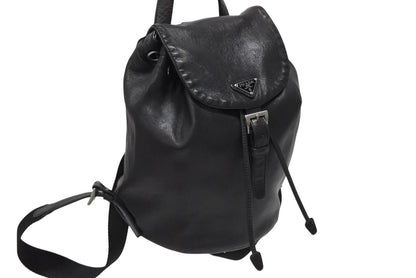 Prada Backpack Triangle Plate Logo Black Silver Leather 4 — view 4