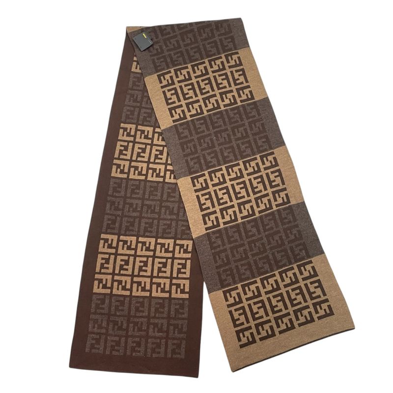 Fendi Muffler FF Logo Wool Shawl Brown