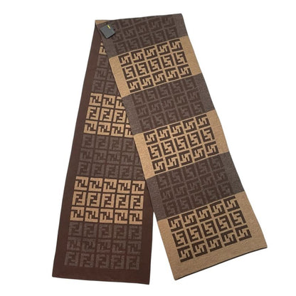 Fendi Muffler FF Logo Wool Shawl Brown