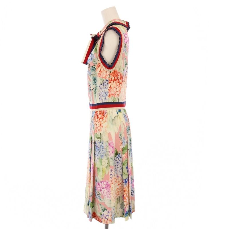 Gucci Sherry Line Ribbon Dress Sleeveless Knee Length Floral Pattern S Multicolo