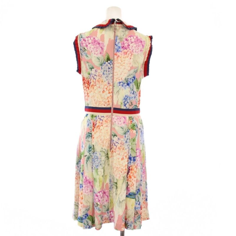 Gucci Sherry Line Ribbon Dress Sleeveless Knee Length Floral Pattern S Multicolo