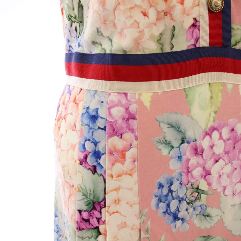 Gucci Sherry Line Ribbon Dress Sleeveless Knee Length Floral Pattern S Multicolo