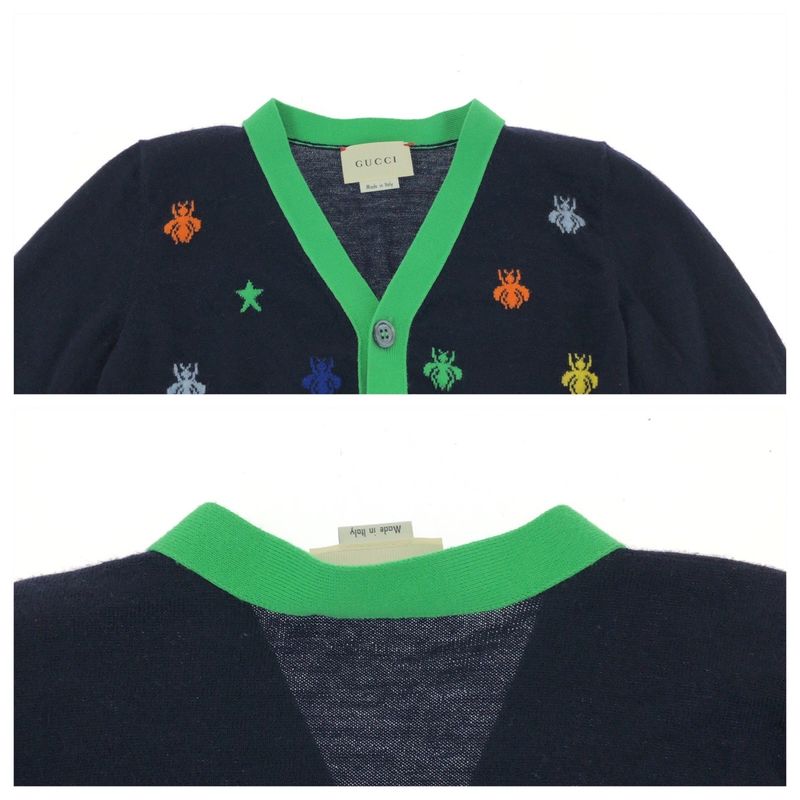 Gucci Bee Embroidery Size 5 Navy Multicolor Cotton Cardigan Kids 503969