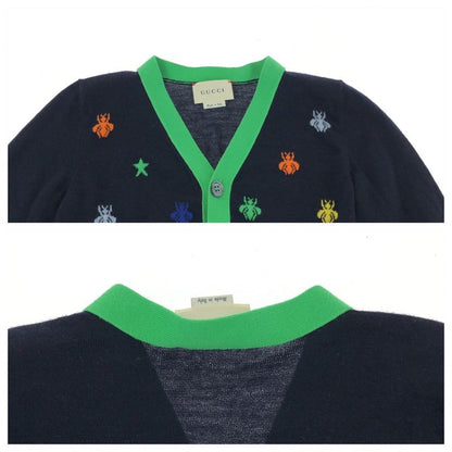 Gucci Bee Embroidery Size 5 Navy Multicolor Cotton Cardigan Kids 503969