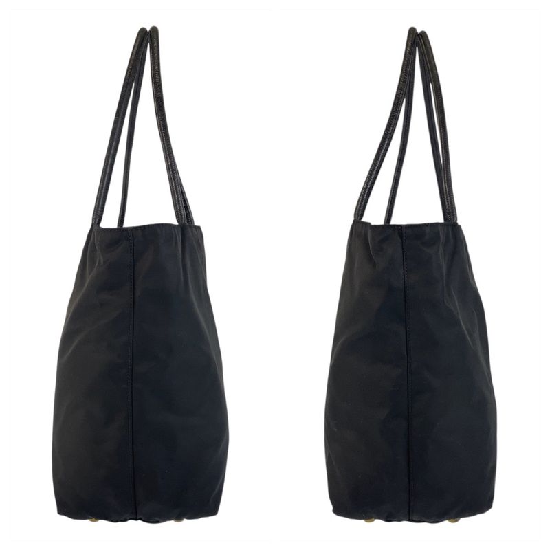 Prada Tessuto Triangle Logo Plate Black Gold Hardware Nylon Tote Bag Shoulder