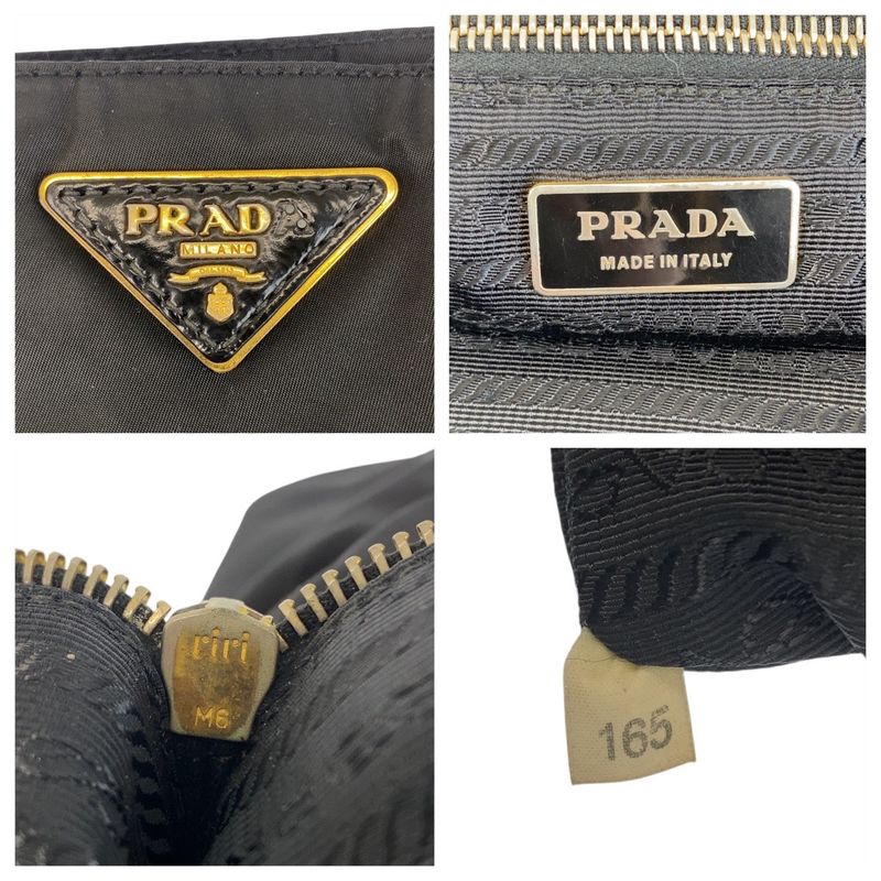 Prada Tessuto Triangle Logo Plate Black Gold Hardware Nylon Tote Bag Shoulder