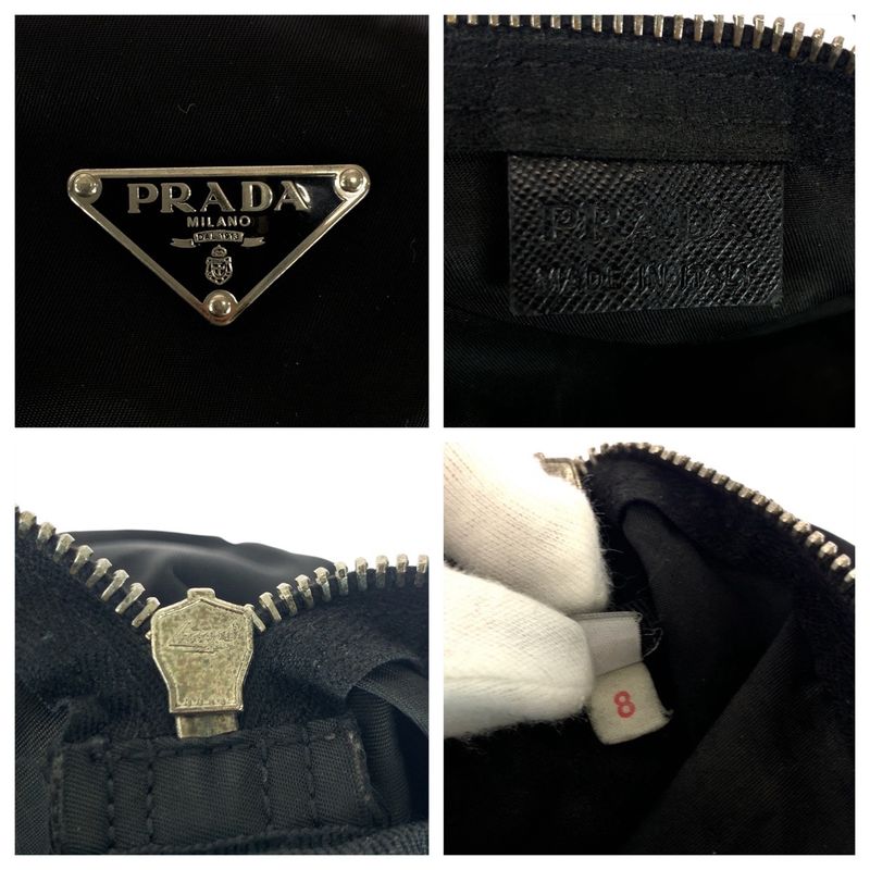 Prada Tessuto Triangle Logo Plate Black Silver Hardware Nylon Handbag Mini