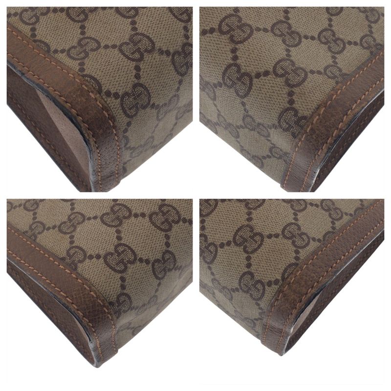 Gucci Vintage Sherry Line Brown Beige GG Supreme Canvas Clutch Bag Second Bag