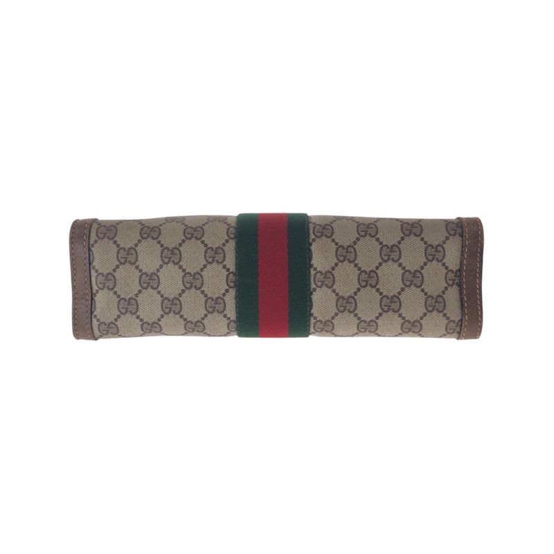 Gucci Vintage Sherry Line Brown Beige GG Supreme Canvas Clutch Bag Second Bag