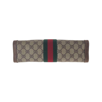 Gucci Vintage Sherry Line Brown Beige GG Supreme Canvas Clutch Bag Second Bag