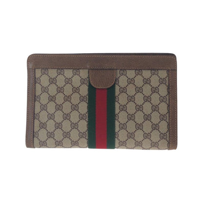 Gucci Vintage Sherry Line Brown Beige GG Supreme Canvas Clutch Bag Second Bag