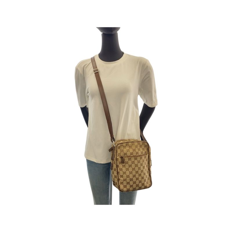 Gucci Beige Brown Silver Hardware GG Canvas Leather 018 1612 Shoulder Bag