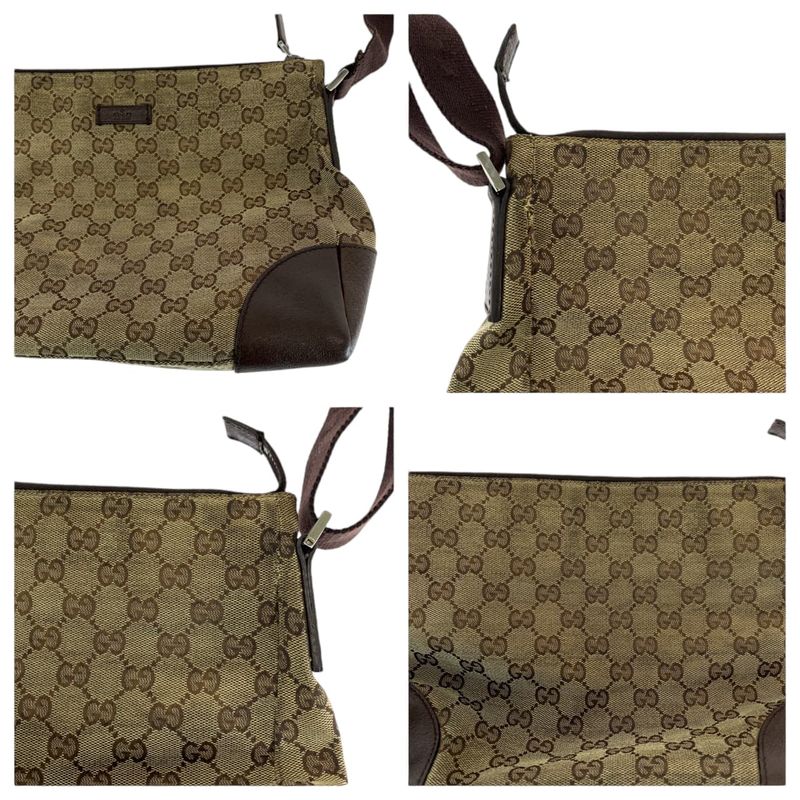 Gucci Brown Beige Silver Hardware GG Canvas 114273 Shoulder Bag Messenger Bag