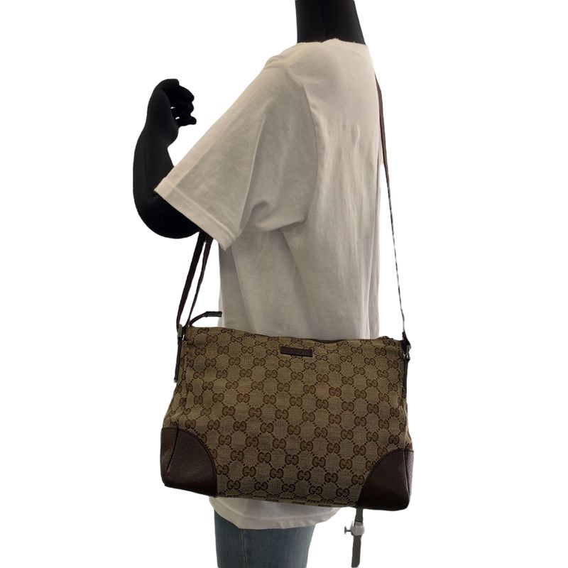 Gucci Brown Beige Silver Hardware GG Canvas 114273 Shoulder Bag Messenger Bag