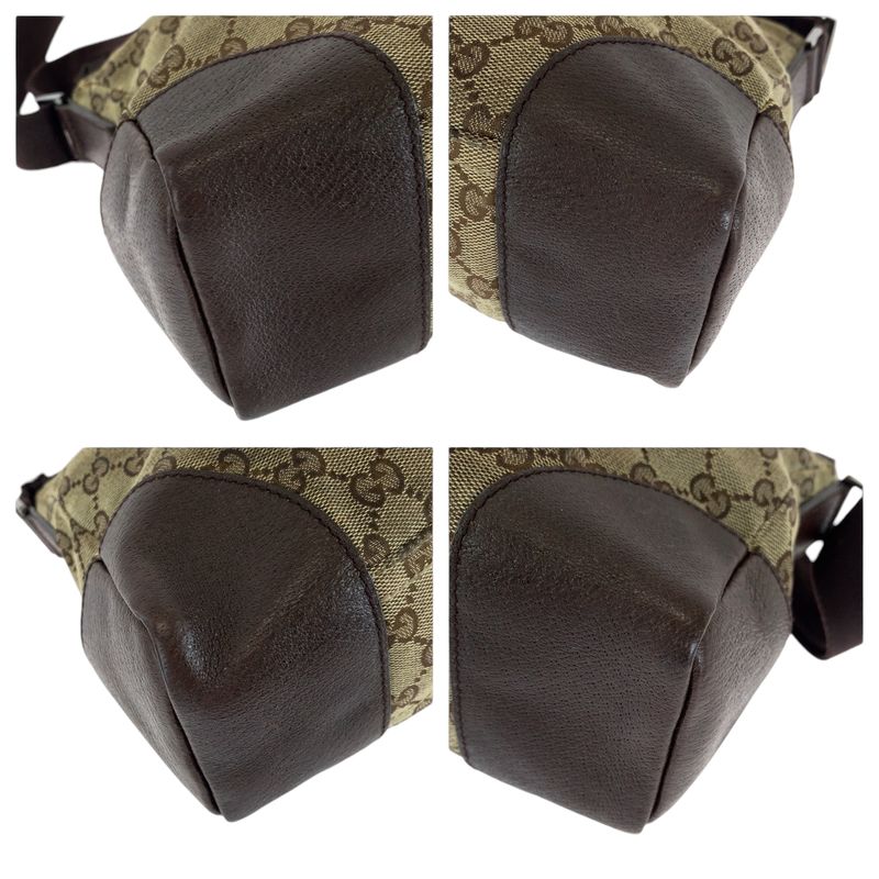 Gucci Brown Beige Silver Hardware GG Canvas 114273 Shoulder Bag Messenger Bag