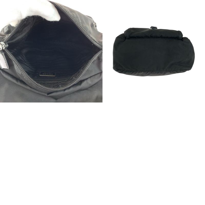 Prada Tessuto Triangle Logo Plate Black Silver Hardware Nylon Shoulder Bag