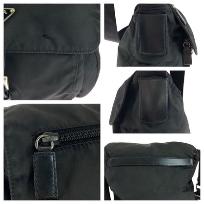 Prada Tessuto Triangle Logo Plate Black Silver Hardware Nylon Shoulder Bag