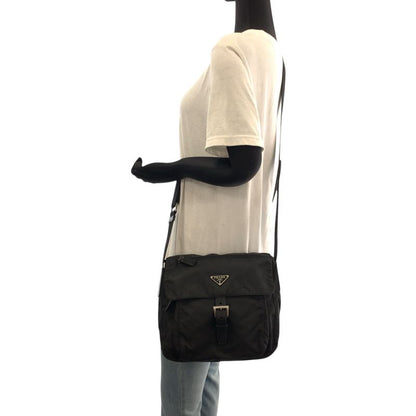 Prada Tessuto Triangle Logo Plate Black Silver Hardware Nylon Shoulder Bag