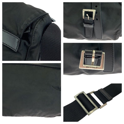 Prada Tessuto Triangle Logo Plate Black Silver Hardware Nylon Shoulder Bag