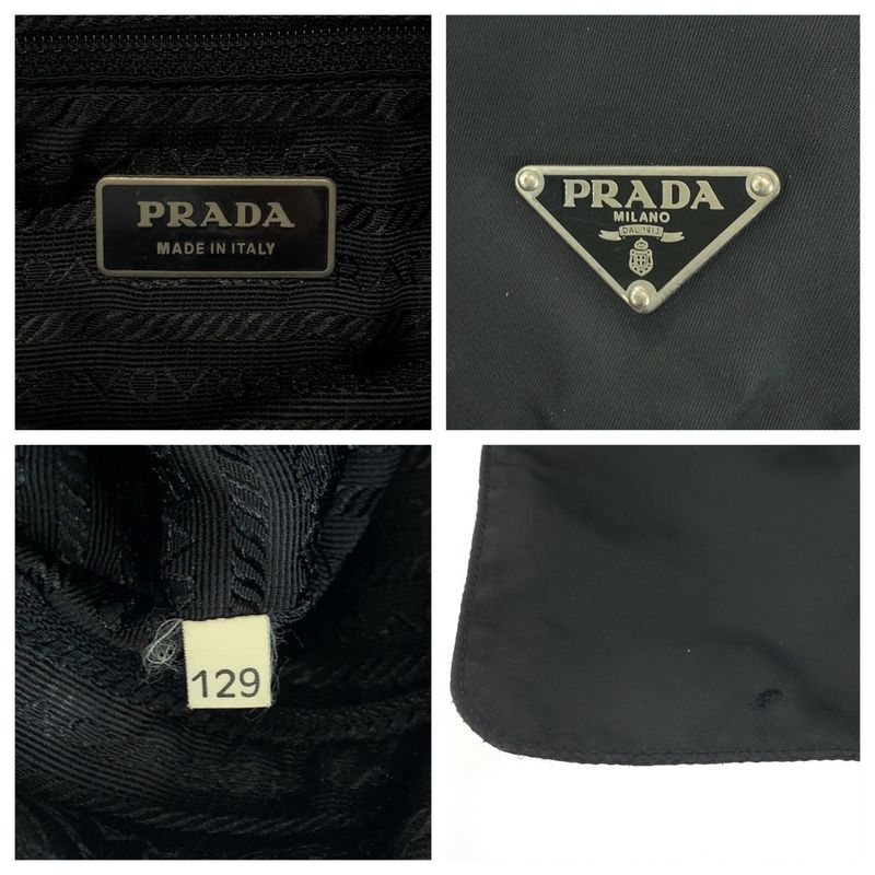 Prada Tessuto Triangle Logo Plate Black Silver Hardware Nylon Shoulder Bag