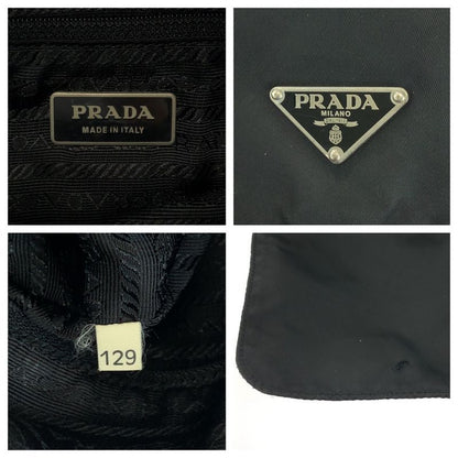 Prada Tessuto Triangle Logo Plate Black Silver Hardware Nylon Shoulder Bag
