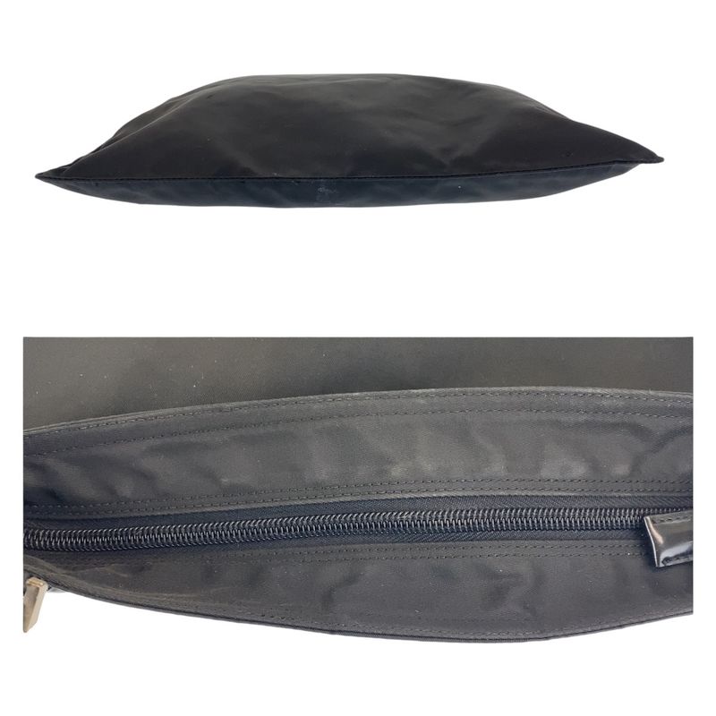 Prada Tessuto Triangle Logo Plate Black Silver Hardware Nylon Shoulder Bag