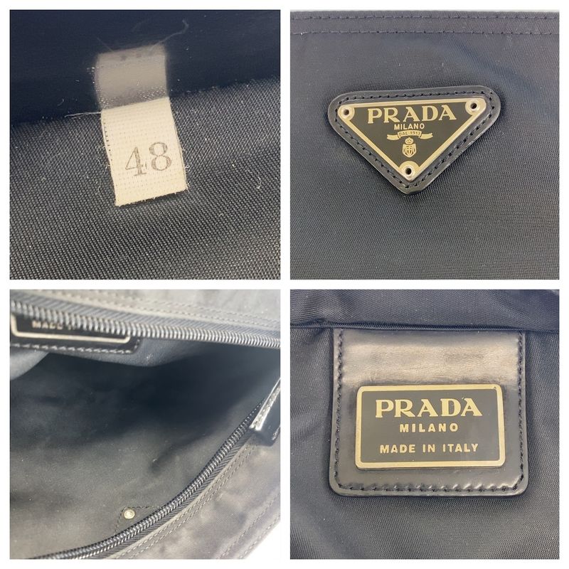 Prada Tessuto Triangle Logo Plate Black Silver Hardware Nylon Shoulder Bag