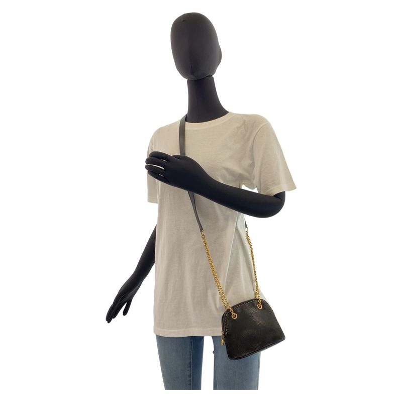 Celine Vintage Triomphe Black Leather Mini Shoulder Bag Accessory Pouch