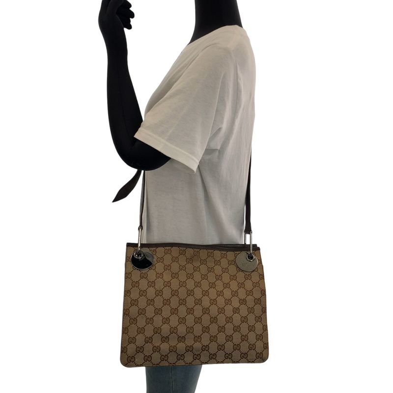 Gucci Brown Silver Hardware GG Canvas 120841 Shoulder Bag Pochette Women's