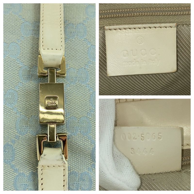 Gucci Jackie Light Blue Gold Hardware GG Canvas 002 5065 Tote Bag Handbag
