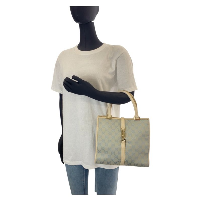 Gucci Jackie Light Blue Gold Hardware GG Canvas 002 5065 Tote Bag Handbag
