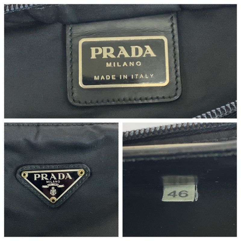 Prada Tessuto Triangle Logo Plate Black Silver Hardware Nylon Shoulder Bag