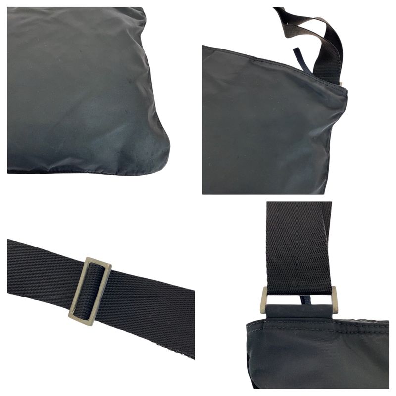 Prada Tessuto Triangle Logo Plate Black Silver Hardware Nylon Shoulder Bag