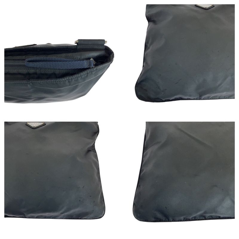 Prada Tessuto Triangle Logo Plate Black Silver Hardware Nylon Shoulder Bag
