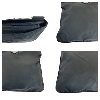 Prada Tessuto Triangle Logo Plate Black Silver Hardware Nylon Shoulder Bag