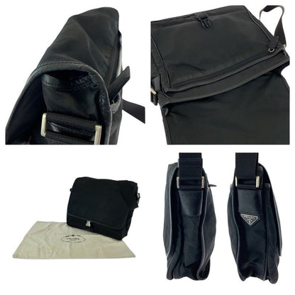 Prada Tessuto Triangle Logo Plate Black Silver Hardware V166 Shoulder Bag