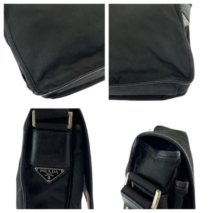 Prada Tessuto Triangle Logo Plate Black Silver Hardware V166 Shoulder Bag