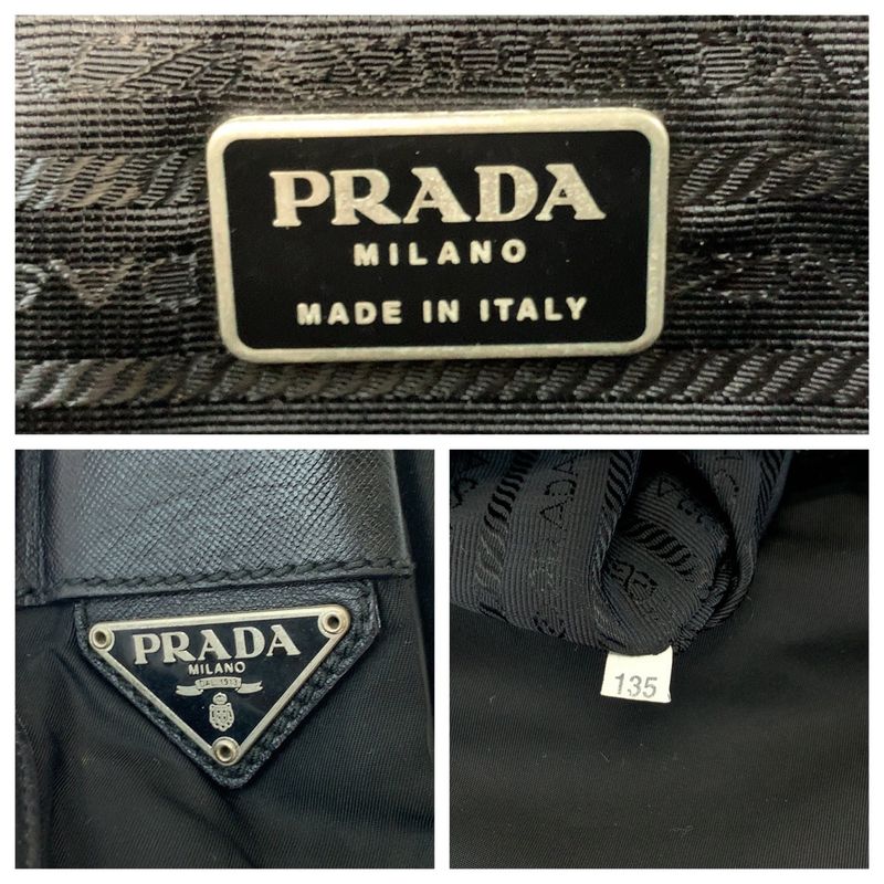 Prada Tessuto Triangle Logo Plate Black Silver Hardware V166 Shoulder Bag