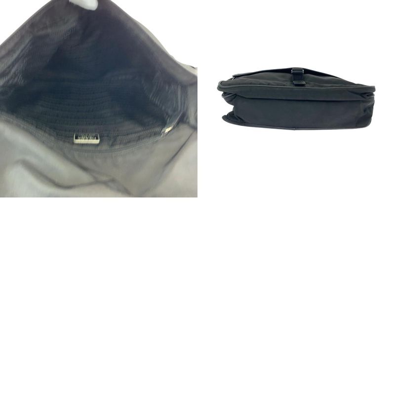 Prada Tessuto Triangle Logo Plate Black Silver Hardware V166 Shoulder Bag