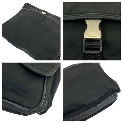 Prada Tessuto Triangle Logo Plate Black Silver Hardware V166 Shoulder Bag