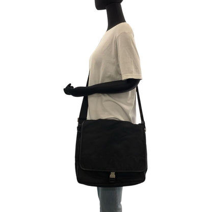 Prada Tessuto Triangle Logo Plate Black Silver Hardware V166 Shoulder Bag