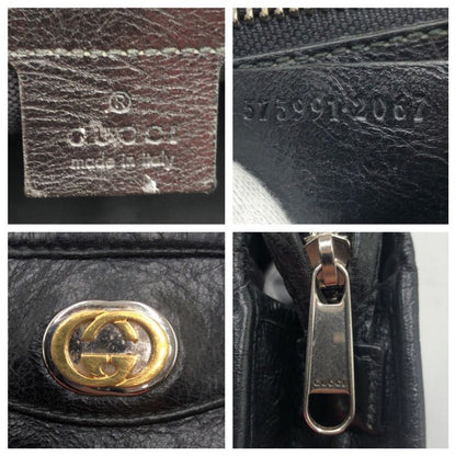 Gucci Interlocking Black Leather 575991 Clutch Bag Second Bag Men's 506635