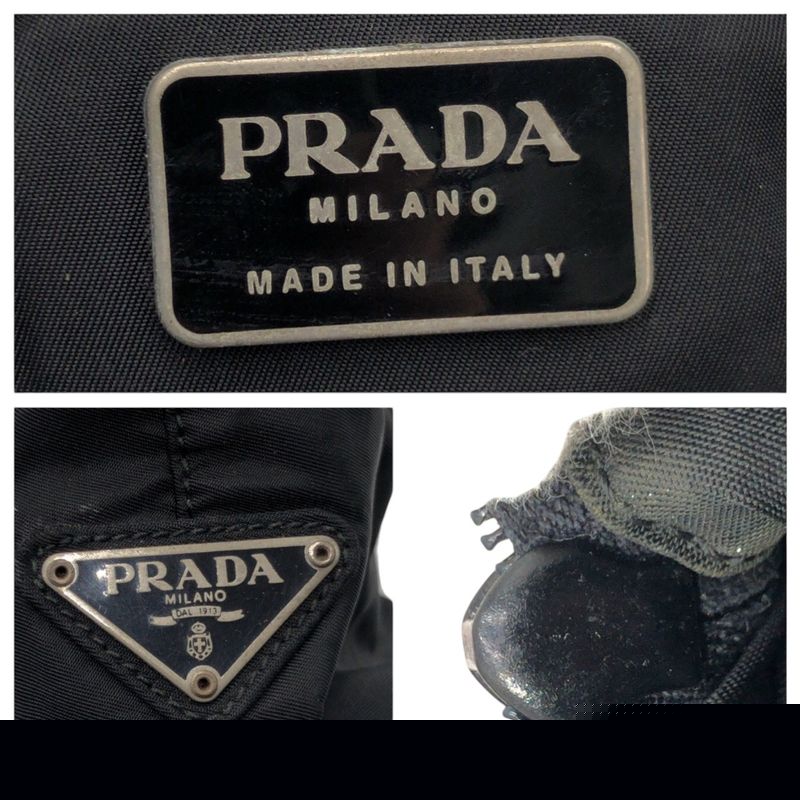 Prada Tessuto Triangle Logo Black Nylon Plastic Handbag Tote Bag Women's 506636