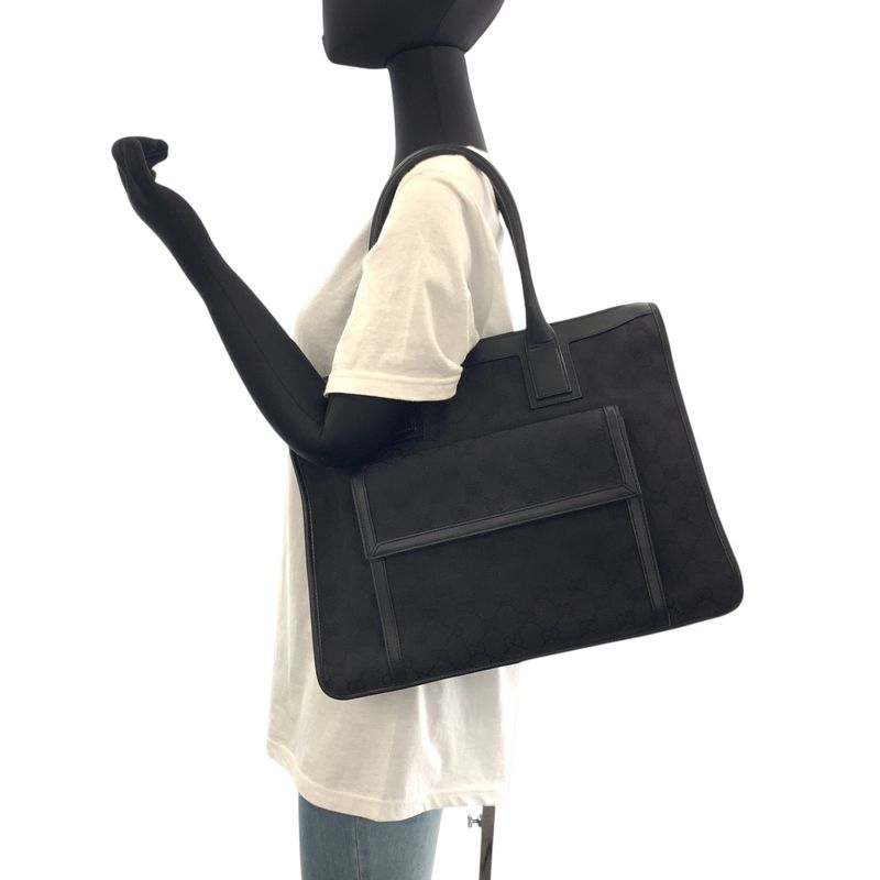 Gucci Black Silver Hardware GG Canvas 000 0854 Handbag Shoulder Bag Ladies