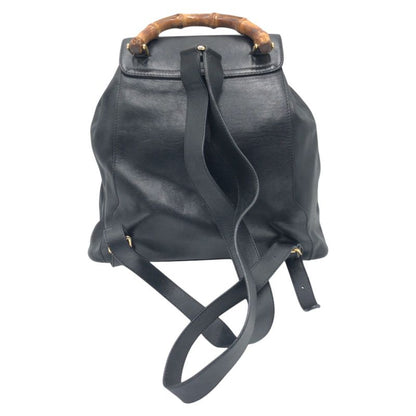 Gucci Bamboo Black Leather 003 1998 0016 Rucksack Backpack Unisex Ladies 506704