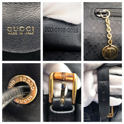 Gucci Bamboo Black Leather 003 1998 0016 Rucksack Backpack Unisex Ladies 506704