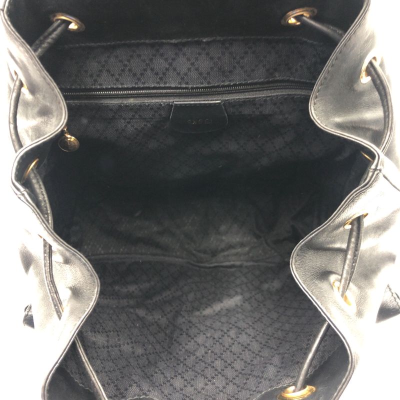 Gucci Bamboo Black Leather 003 1998 0016 Rucksack Backpack Unisex Ladies 506704